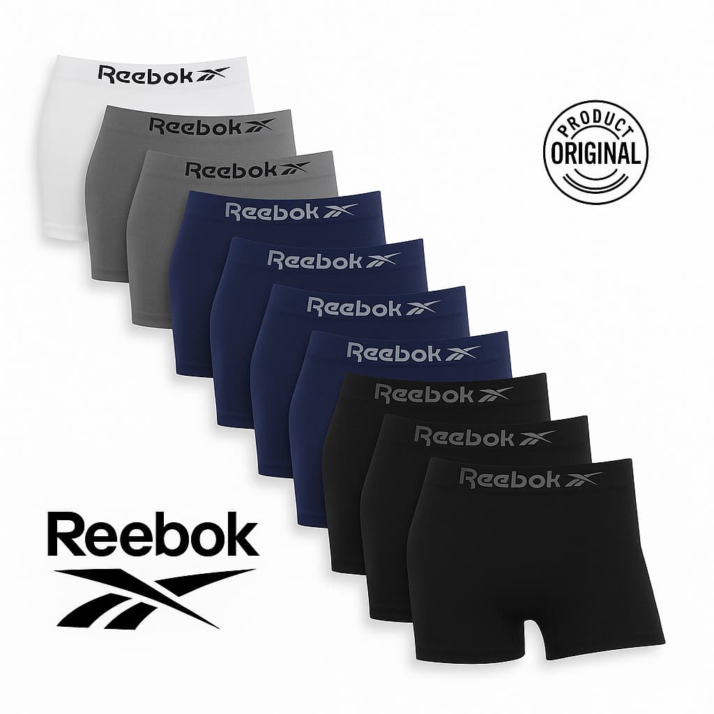 Cueca Boxer Reebok Masculina Original Kit 12 Unid Microfibra Sem Costura Confortável