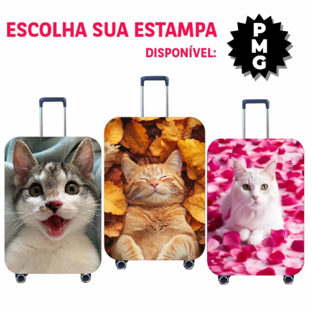 Capa de Mala Personalizada para mala P M G com diversos  gatinhos lindos