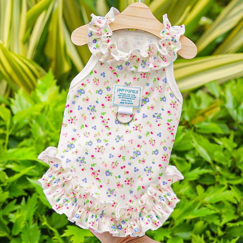 Verão Floral Impressão Pet Cão Gato Roupas Leve Respirável Vestido De Princesa Para Bichon Frise