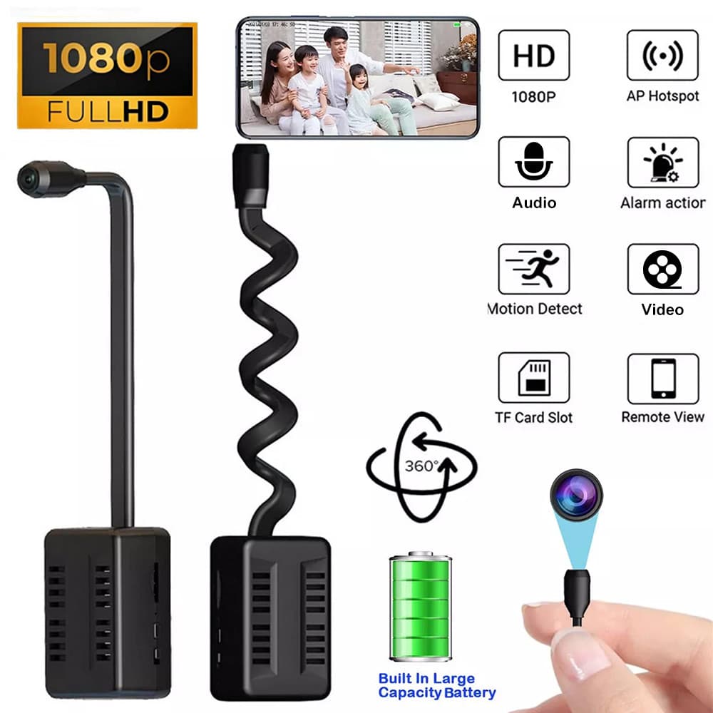 Mini Câmera Wi-Fi HD 1080P Cabo De Lente Flexível Conversa Bidirecional Detecção De Movimento USB Recarregável Pequena F