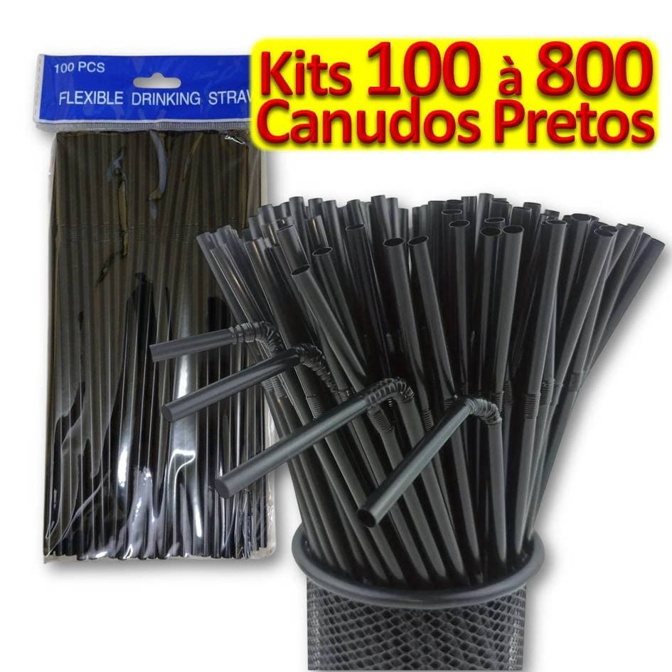 100 à 800 Canudos Flexíveis Preto Descartável Festas Bebidas