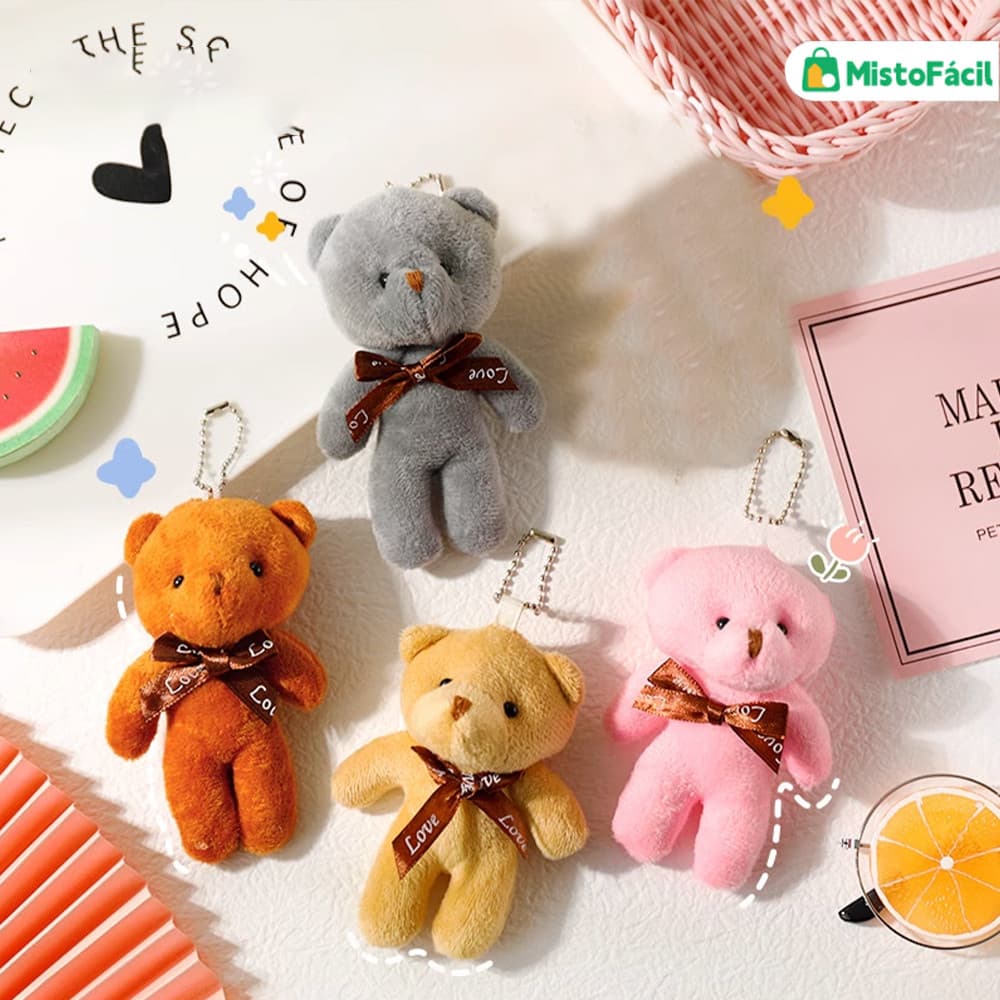 Kit de 12 Chaveiros Brinquedo Urso Xadrez Animado: Presente de Natal