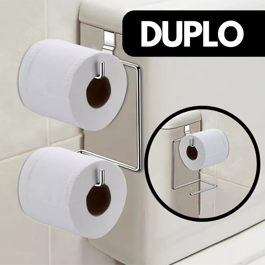 Suporte Porta Papel Higiênico Duplo Aramado Para Caixa Acoplada Cromado Aço Preto Branco