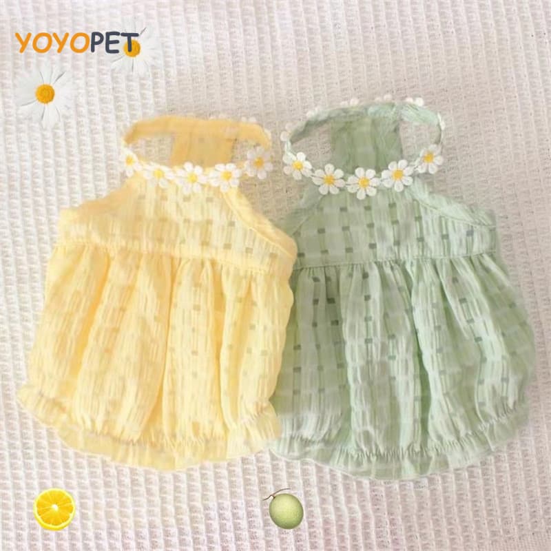 Designer Floral Cães Fantasia Vestido Doce Verde Tutu Saia Mini Feminino Roupas De Gato Para Chihuahua Novo Verão Filhot