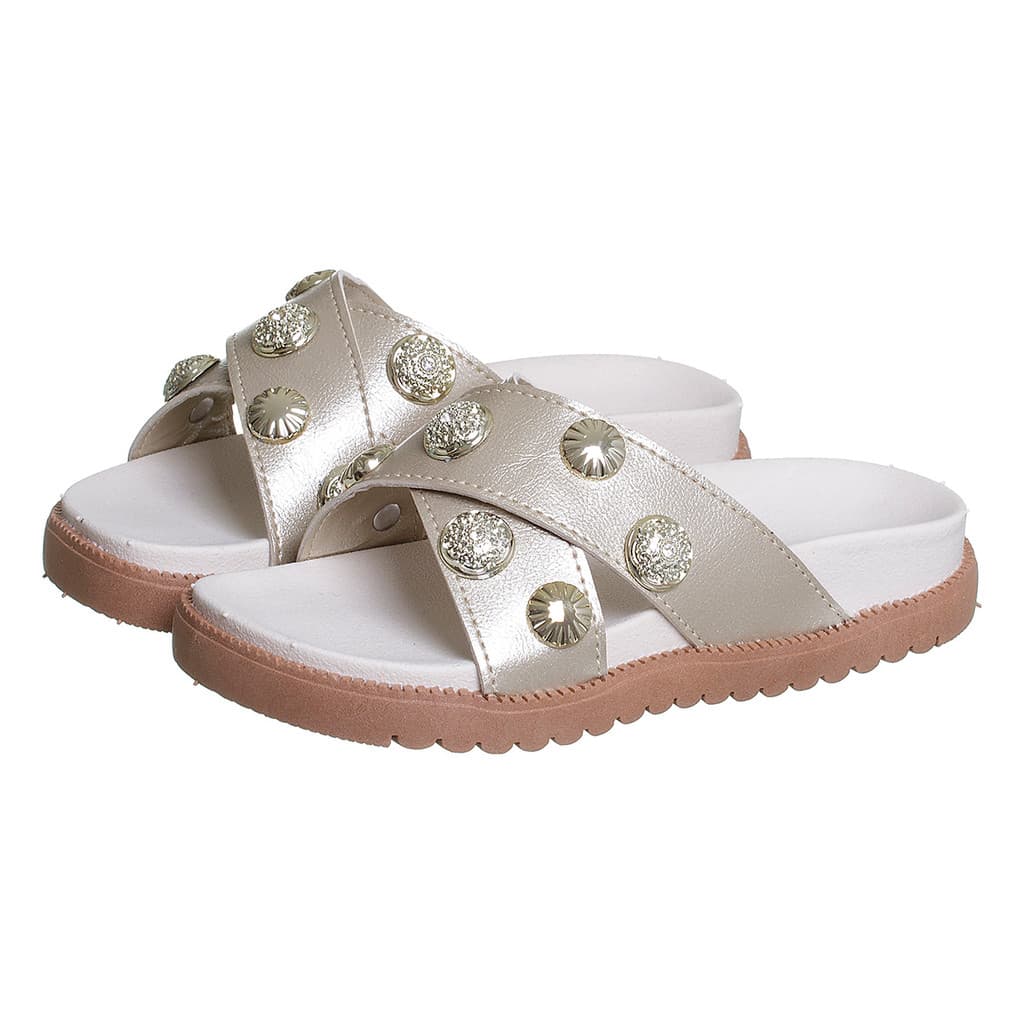 Chinelo Papete Feminina Mãe e Filha 28 ao 39 Dourado Tira Trançada Kidstep