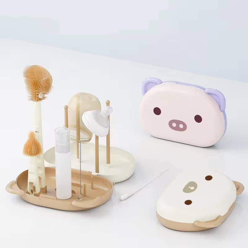 Conjunto de escova de mamadeira de silicone com rack de secagem de copos