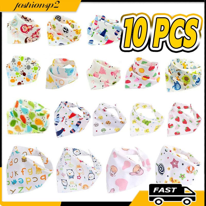 Kit 10 Pcs Babador Bandana Bebe com Botão 100% Algodão Ajuste Regulável