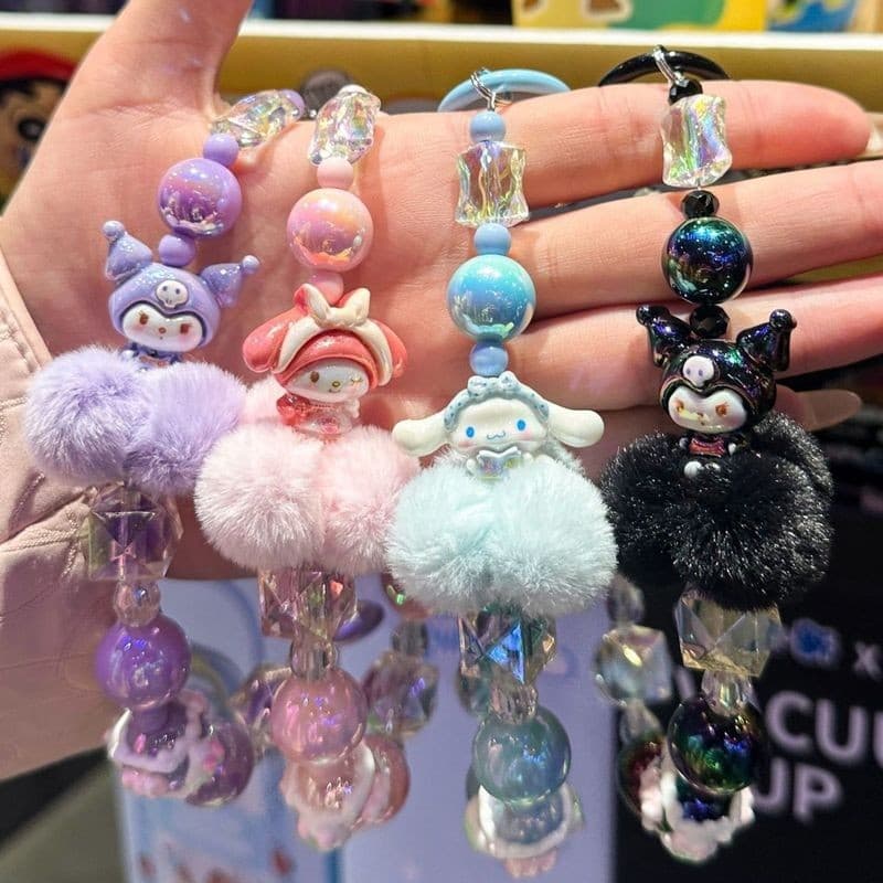 Sanrio Cartoon Kuromi Melodia Cinnamoroll Pochacco Contas Telefone Cordão Chaveiro Saco Pingente Acessórios Chave Do Car
