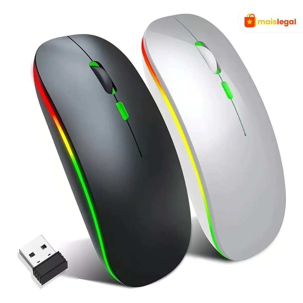 Mouse Wireless Recarregável Led Rgb 2.4 Ghz Sem Fio Barato