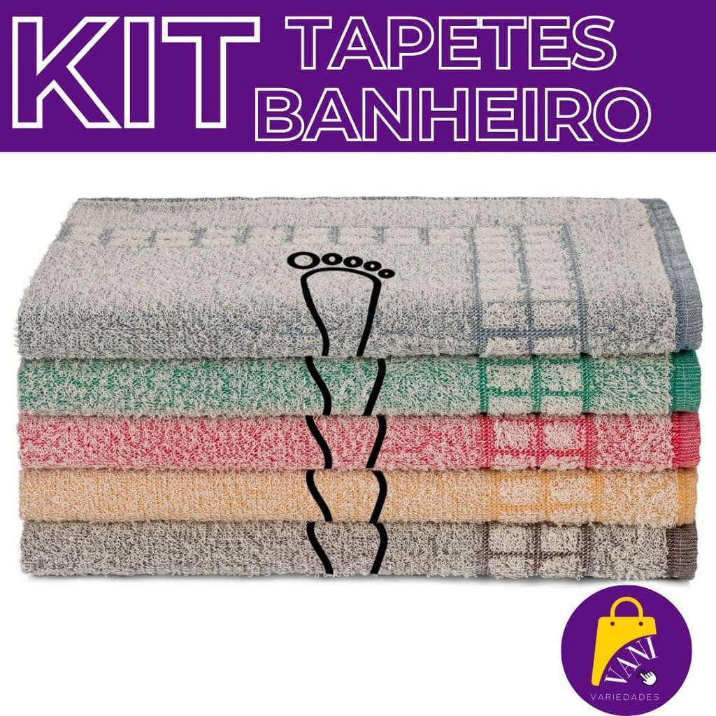 Kit 6 Tapetes Piso Para Banheiro Atoalhado Saída de Box Pezinho 100% Algodão 45x70cm