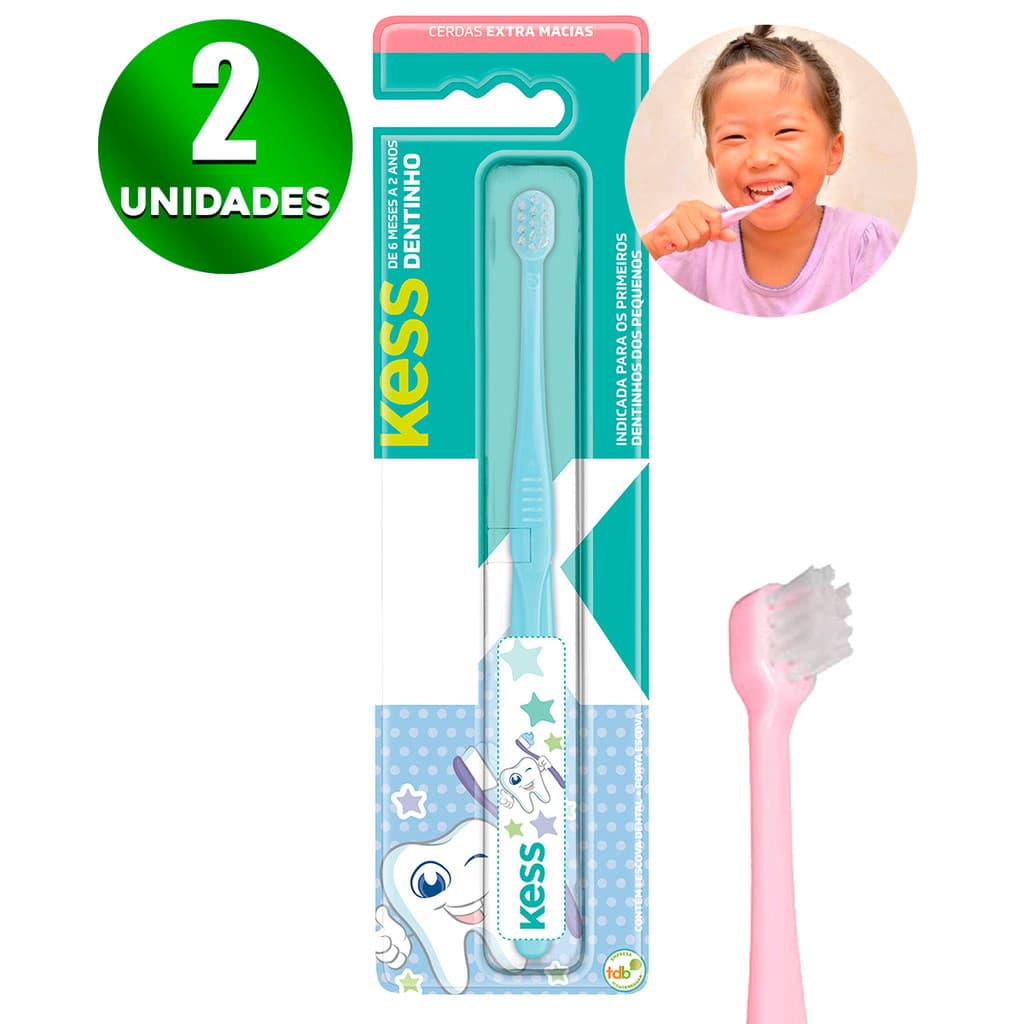 Kit 2 Escova Infantil 6 meses A 2 Anos Com Estojo - Kess