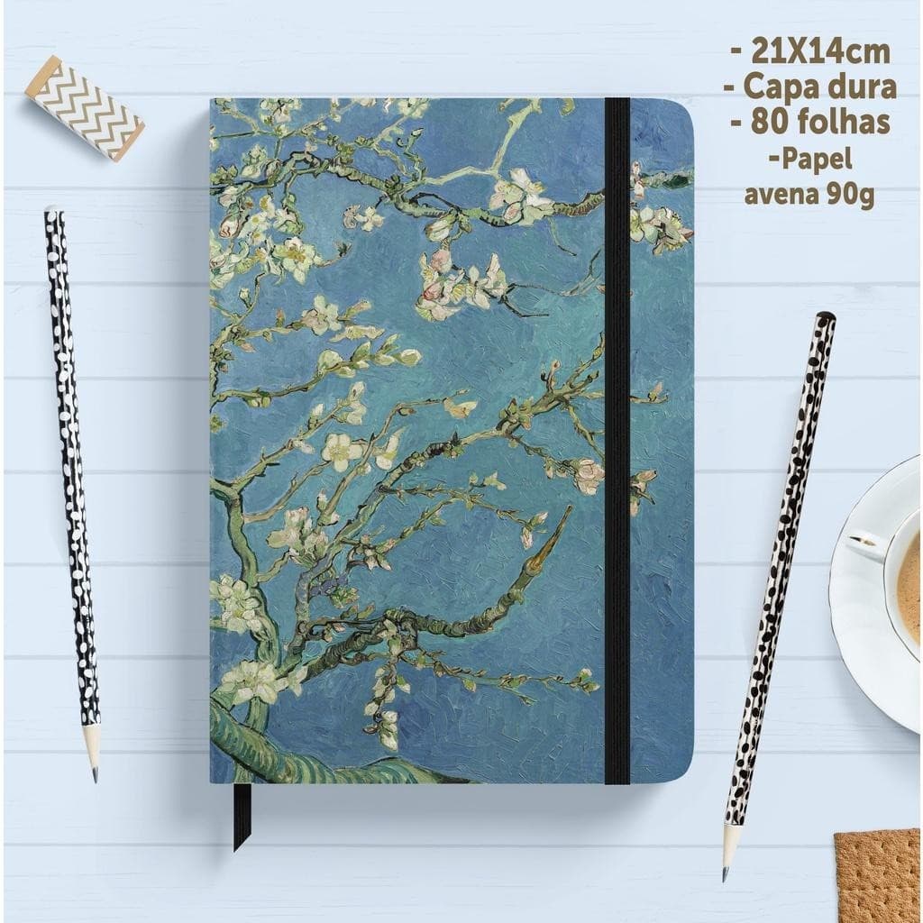 CAderno Sketchbook para desenho 21x14 obras de arte Botticelli - Van Gogh - Monet - Vermeer