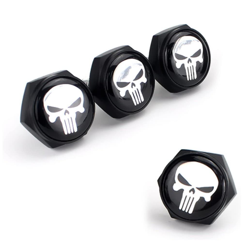 Pack-4 Parafusos De Fixação De Placas De Alumínio , Tampas De Anti-Furto Para Carros De Liga Skull , Decorativos Motocicleta SUV