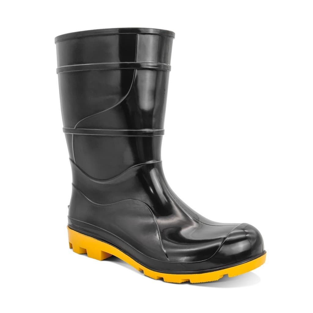 BOTA GALOCHA DE PVC PRETA COM FORRO SOLADO AMARELO 209 CARTOM