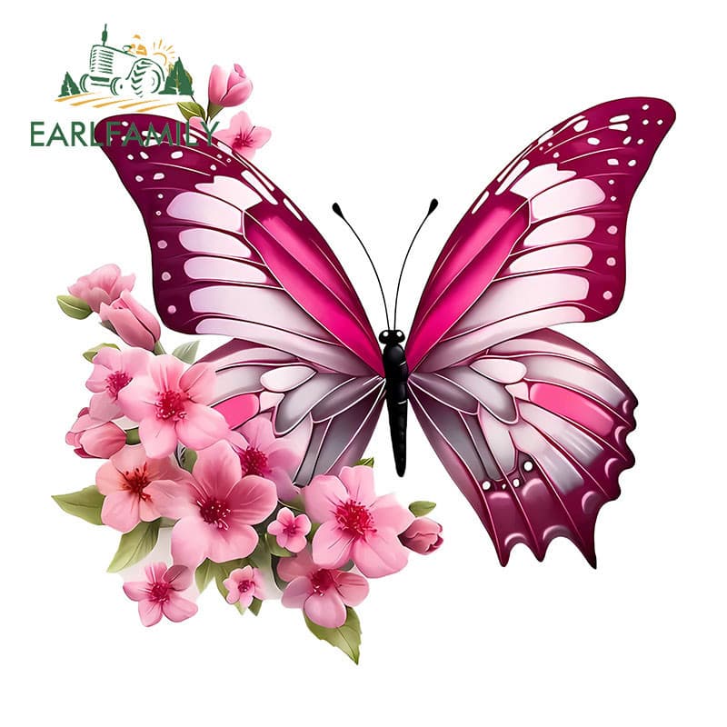 EARLFAMILY 13cm Dos Desenhos Animados Rosa Borboleta Adesivos De Carro Pára-Brisa Campervan Auto À Prova De Riscos Decal