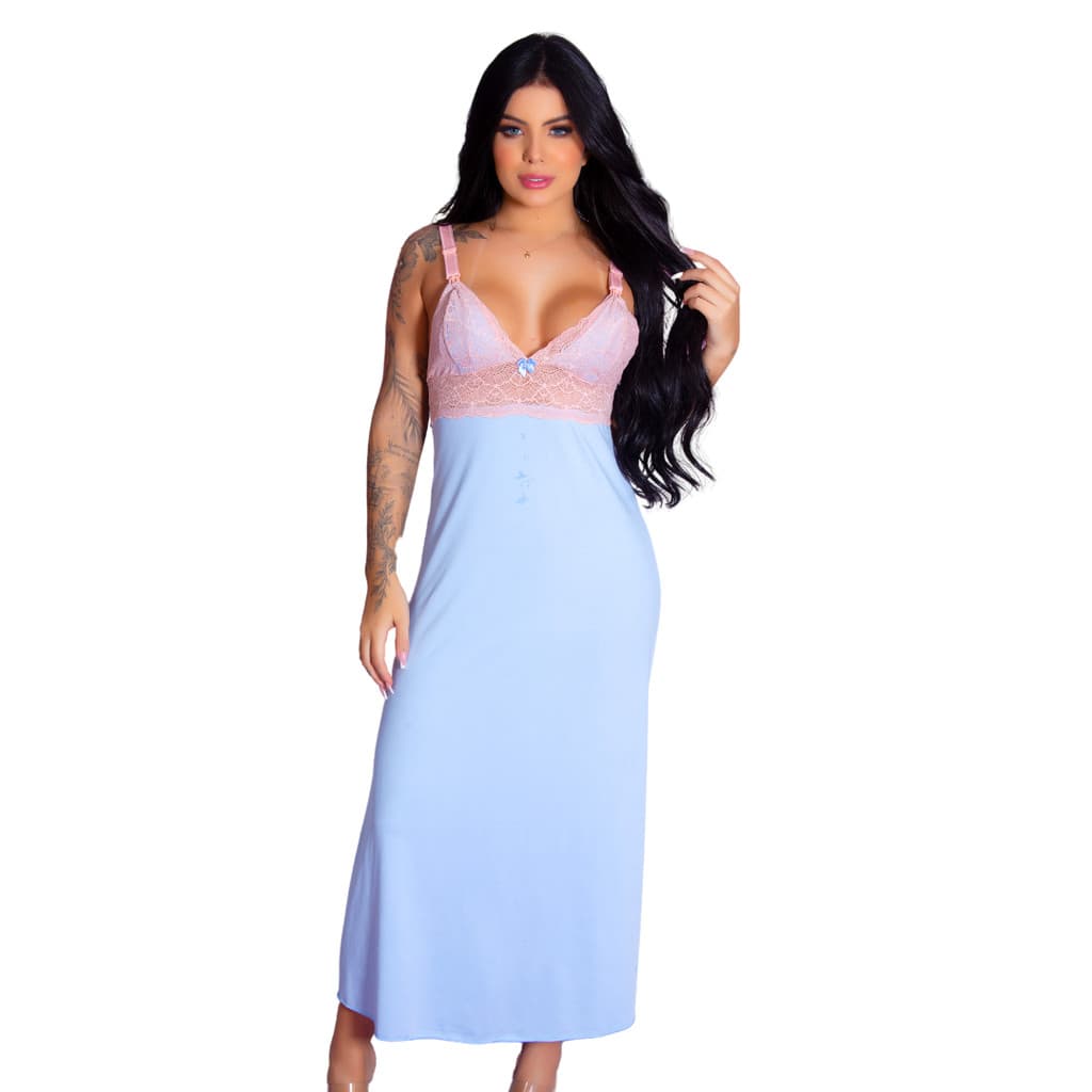 Camisola Amamentação Elegante Longa Maternidade Confortável Dormir Prático Pós Parto Gestante