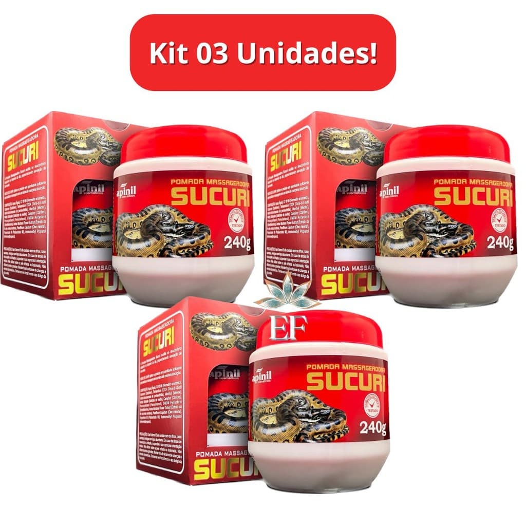 Kit Com 3 Unidades Pomada Massageadora Sucuri 240g Apinil Cosméticos