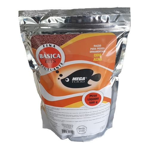 Ração P/ Peixes Basica Bits Mega Food 500g Com Alho Fina