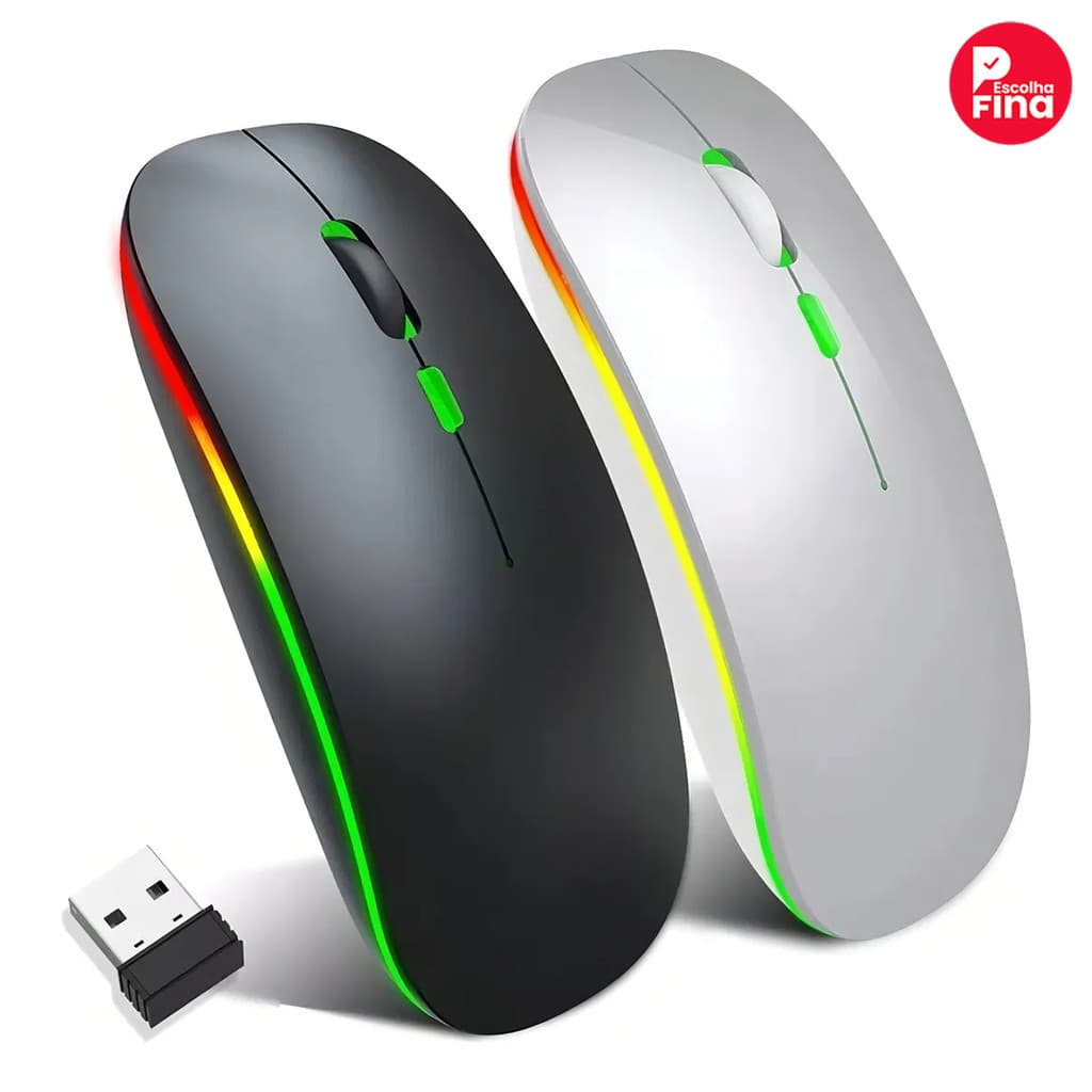 Mouse Sem Fio Recarregável Led RGB Clique Silencioso 2.4 Ghz Ergonômico Gamer Home Office