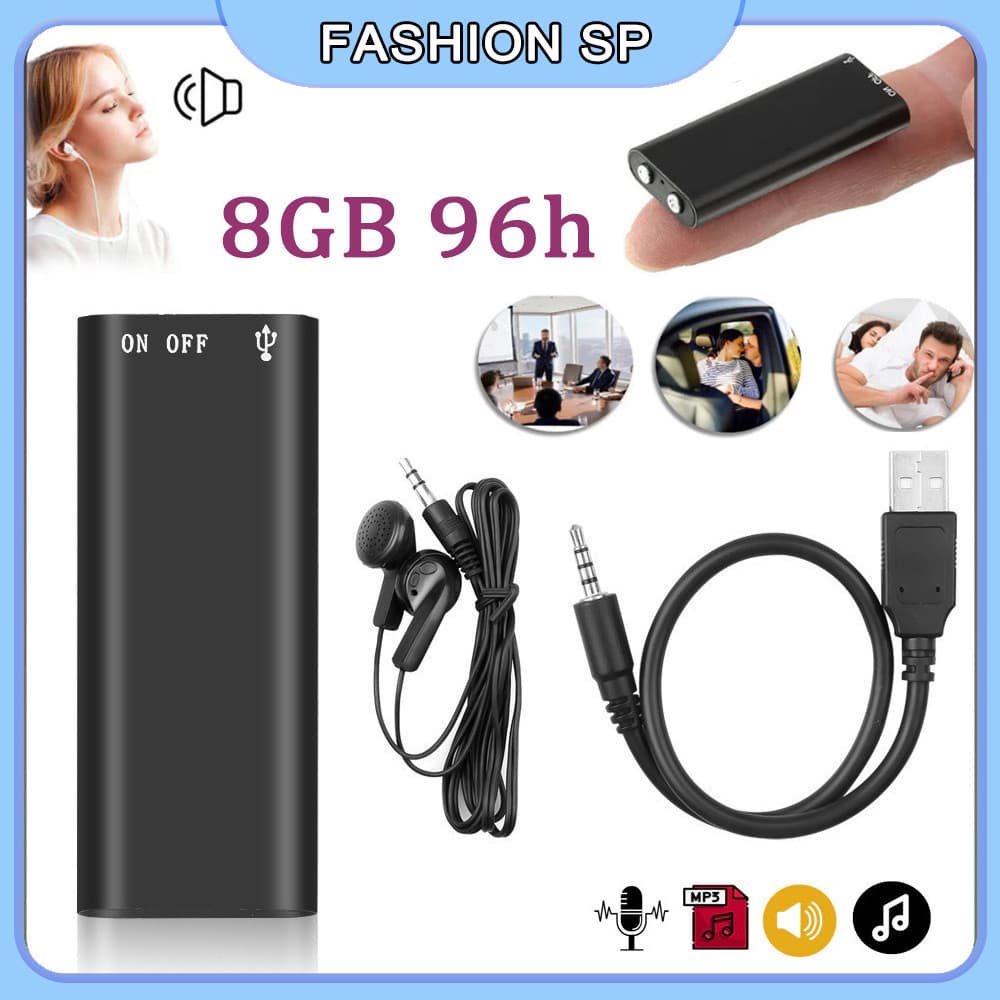 Mini Gravador De Voz Espião 3 Em 1 Mp3 Player 8GB Oculto Nf Escuta No Carro Micro Grava 96 Horas Som Digital Espia Grava
