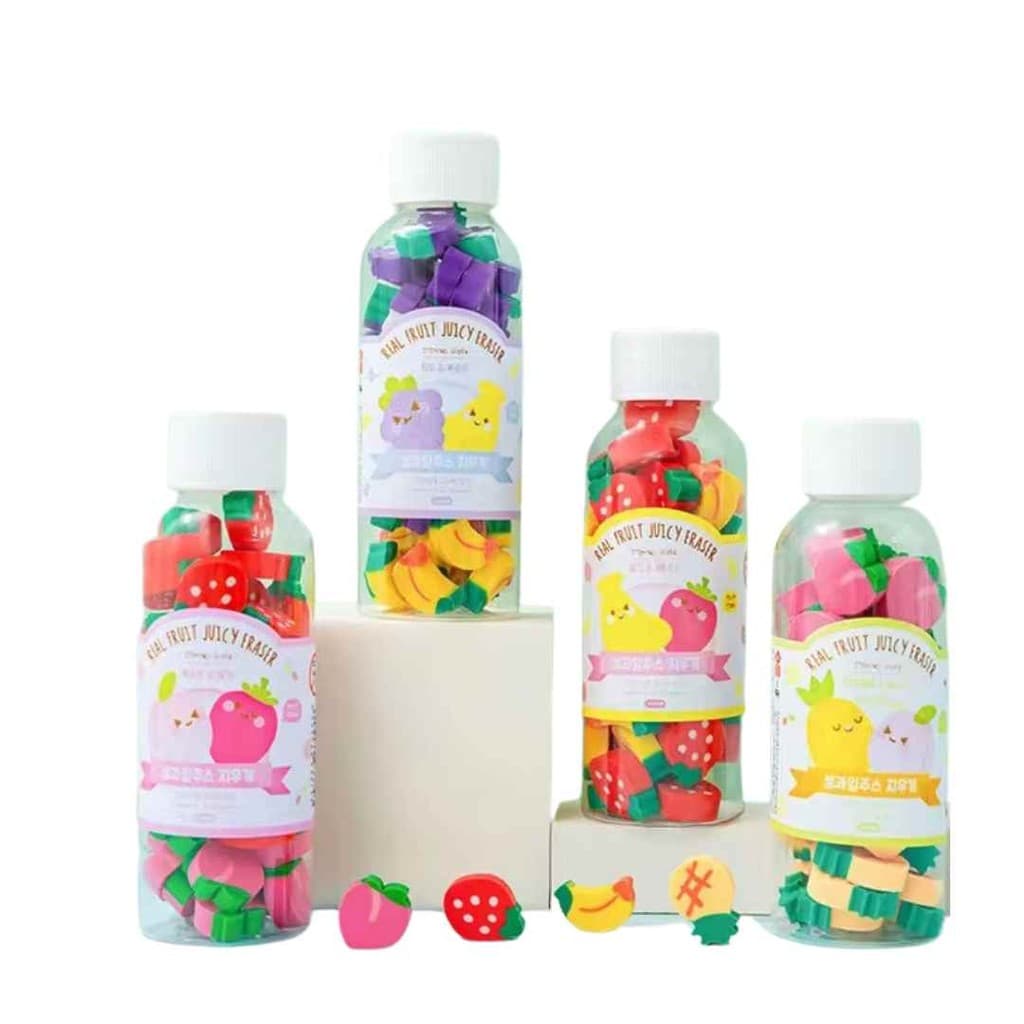 BORRACHAS DE APAGAR ESCOLAR DIVERTIDA MINI FRUTAS EM GARRAFA