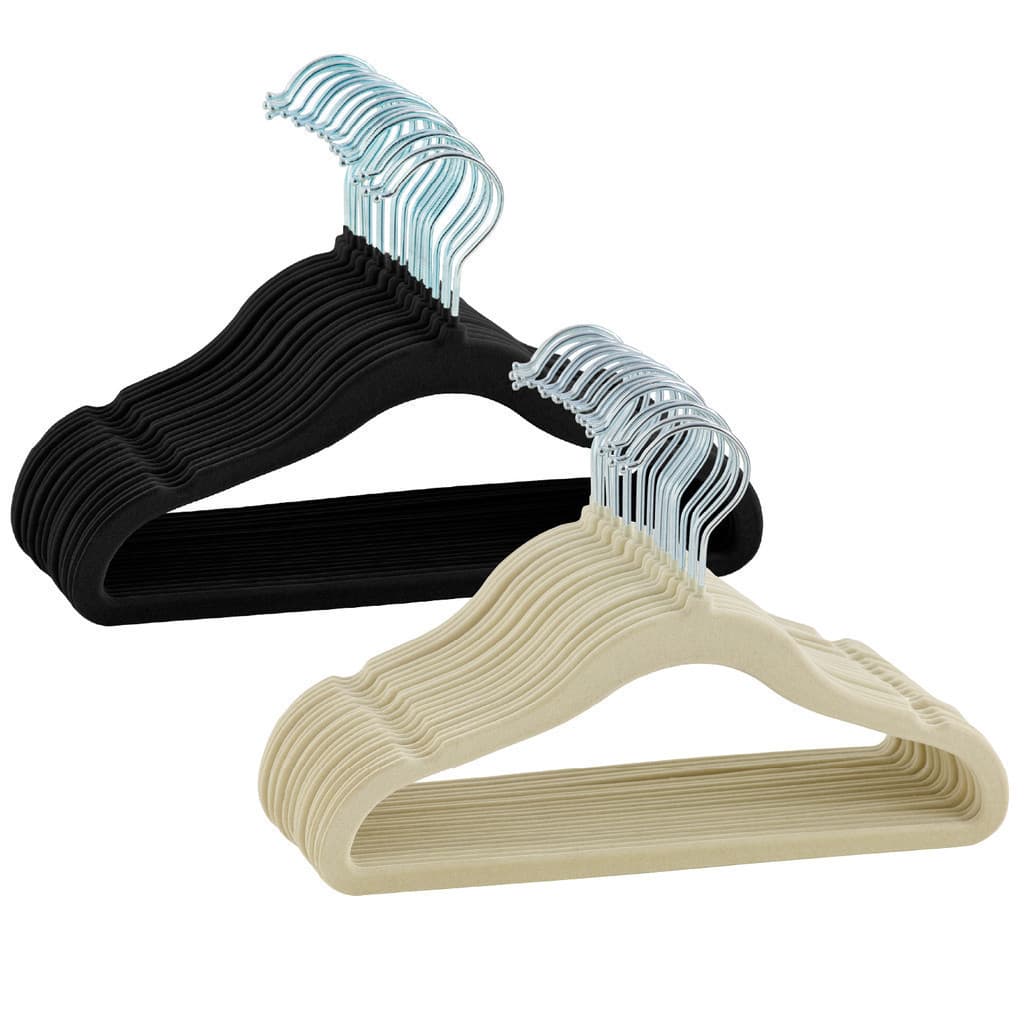 Kit 20 Cabides De Veludo Infantil Preto Bege Ultra fino Slim