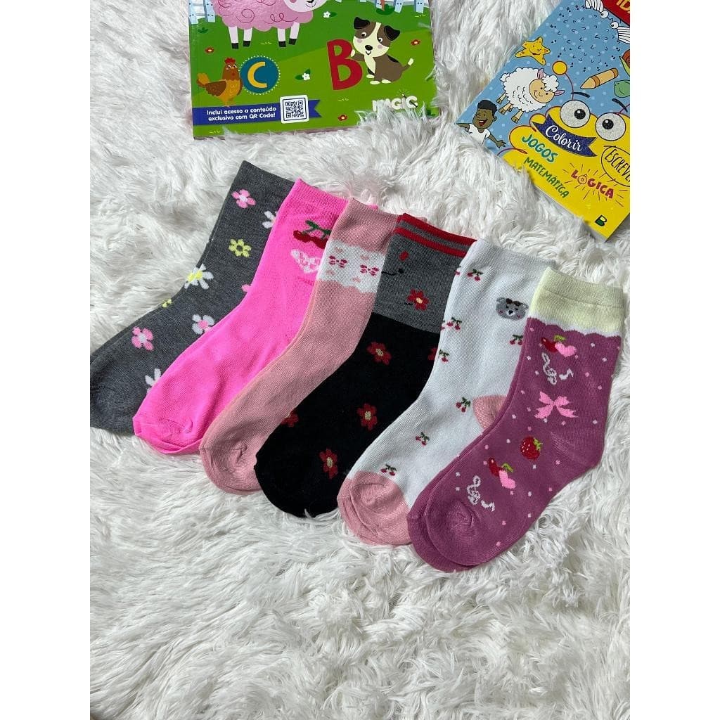 Kit Meia Infantil Feminina Moça Cano Longo