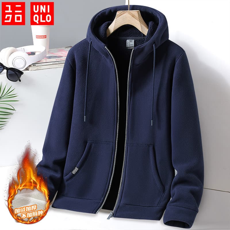 （8 Cores） M-5XL Uniqlo Grande Moda Homens e Mulheres Moletom Com Capuz De Manga Comprida Zíper Frontal Solto