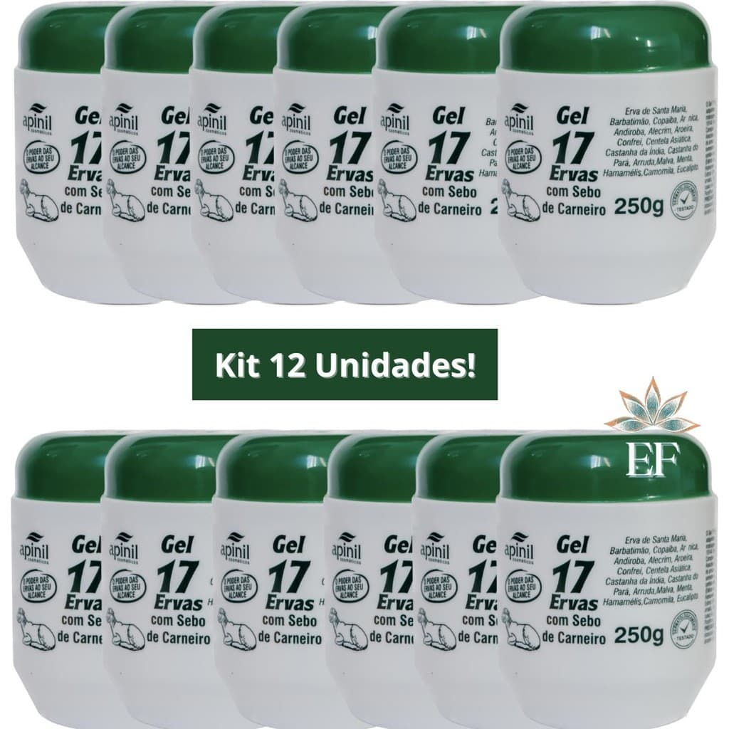 Kit 12 Unidades: Gel 17 Ervas Com Sebo de Carneiro 250g Apinil Cosméticos