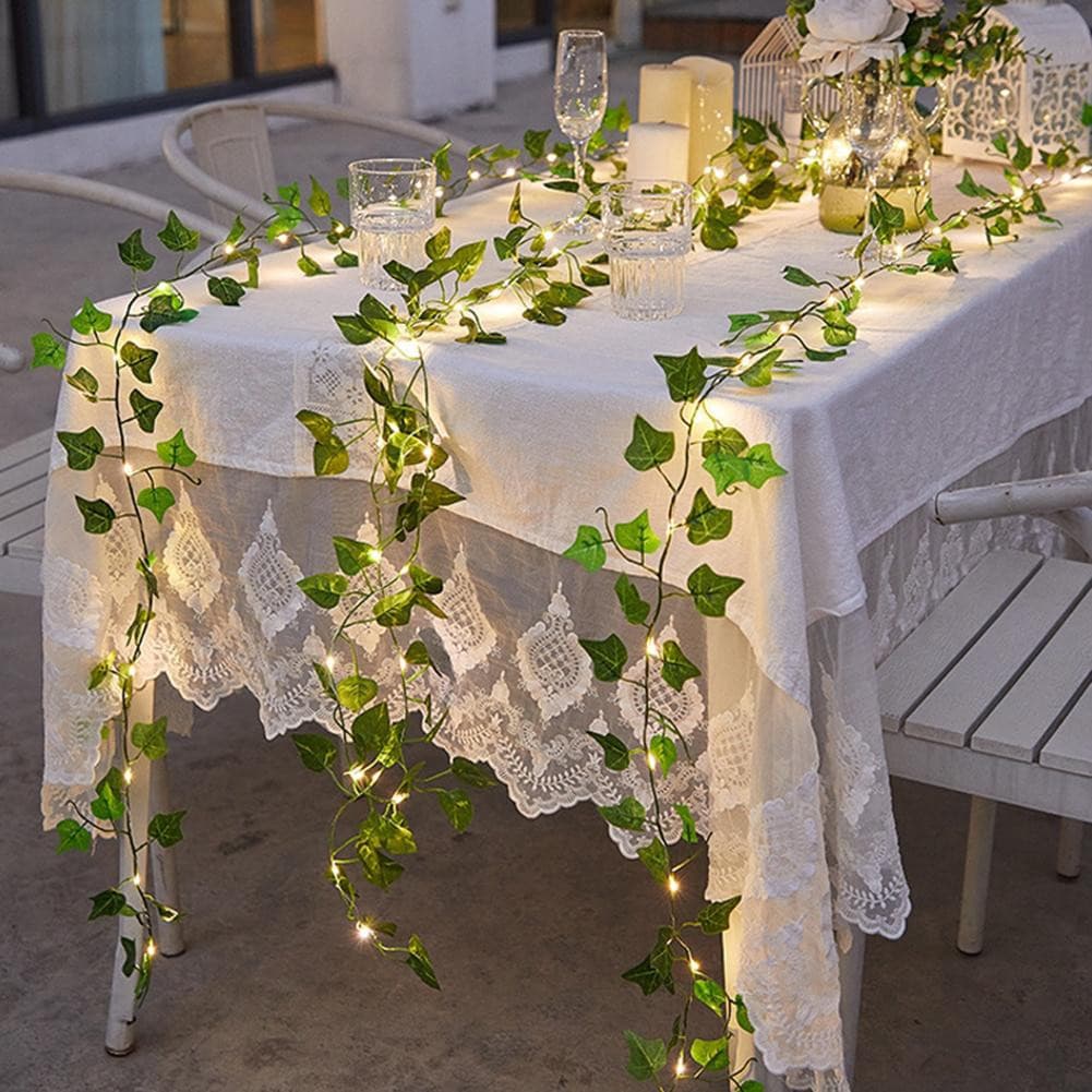 25 Metros Cordão de Hera Folha Planta Artificial Pendente Trepadeira + 3 Fio de fada 30 metros Led