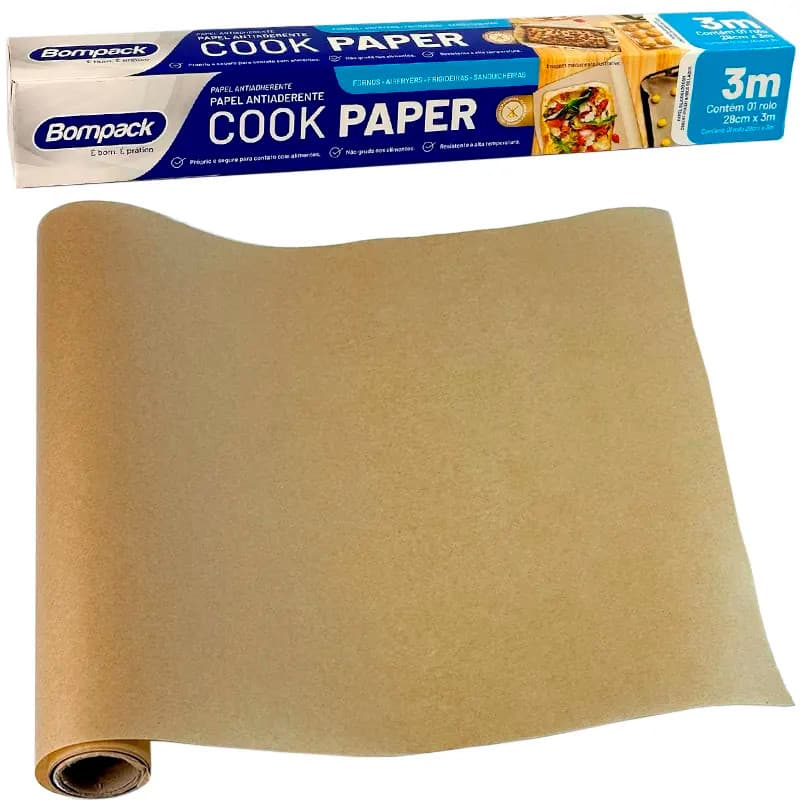 Papel Antiaderente Cook Paper 28cm x 3m Não Gruda Assar Grelhar Alimentos Air Fryer Forno - Bompack