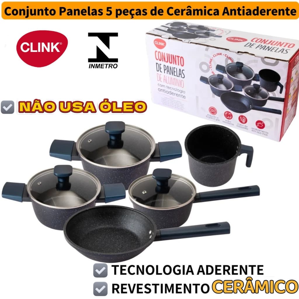 Conjunto De Panelas Alumínio Antiderrapante Antiaderente Aço Inox Linha Premium Inmetro
