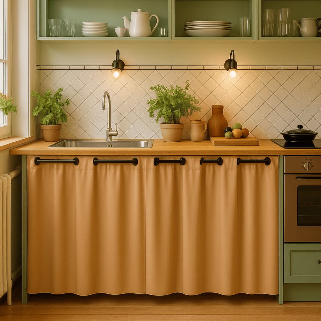 Cortina Pia Cozinha PVC Impermeável Decorativa Oculta Armário Fácil Limpeza Modelo Moderno 2,80x0,80m Anti-mofo Durável