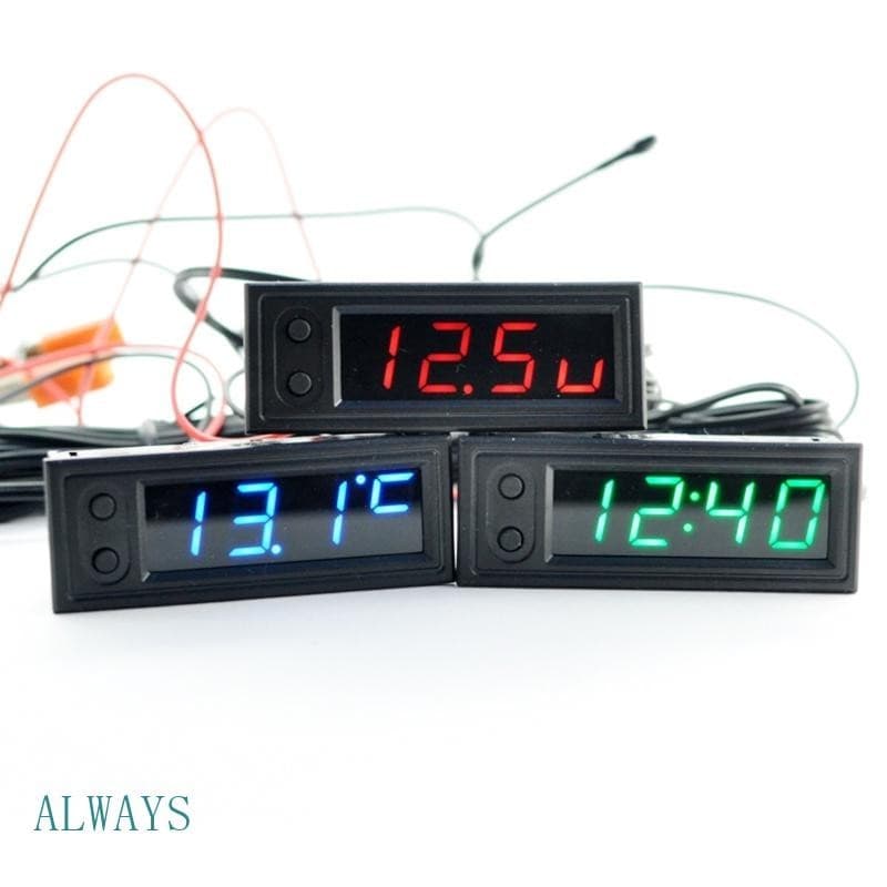 ALW Relógio Elétrico Temperatura LED Para Carro Medidor Voltímetro Digital Luz 12V 3