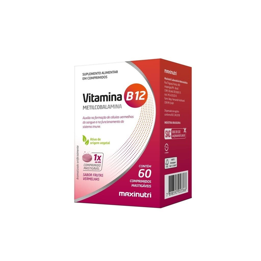 Vitamina B12 Mastigavel 60 Comprimidos Maxinutri