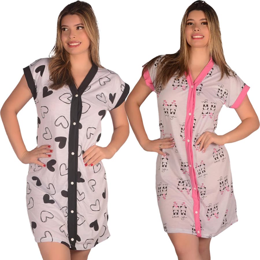 Kit com 2 Camisolas Amamentação Hospitalar Cirúrgica Abre na Frente - P ao 54