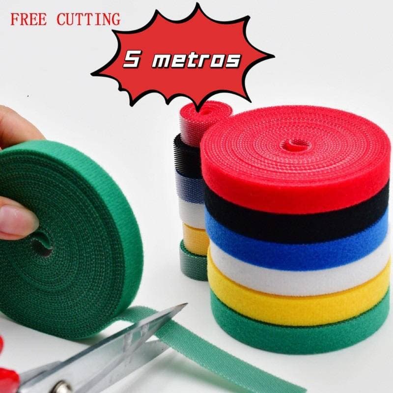 Rolo de velcro 5 metros x 15mm Abraçadeira fita Organizador Cabos Fios Dupla Face Enrolar