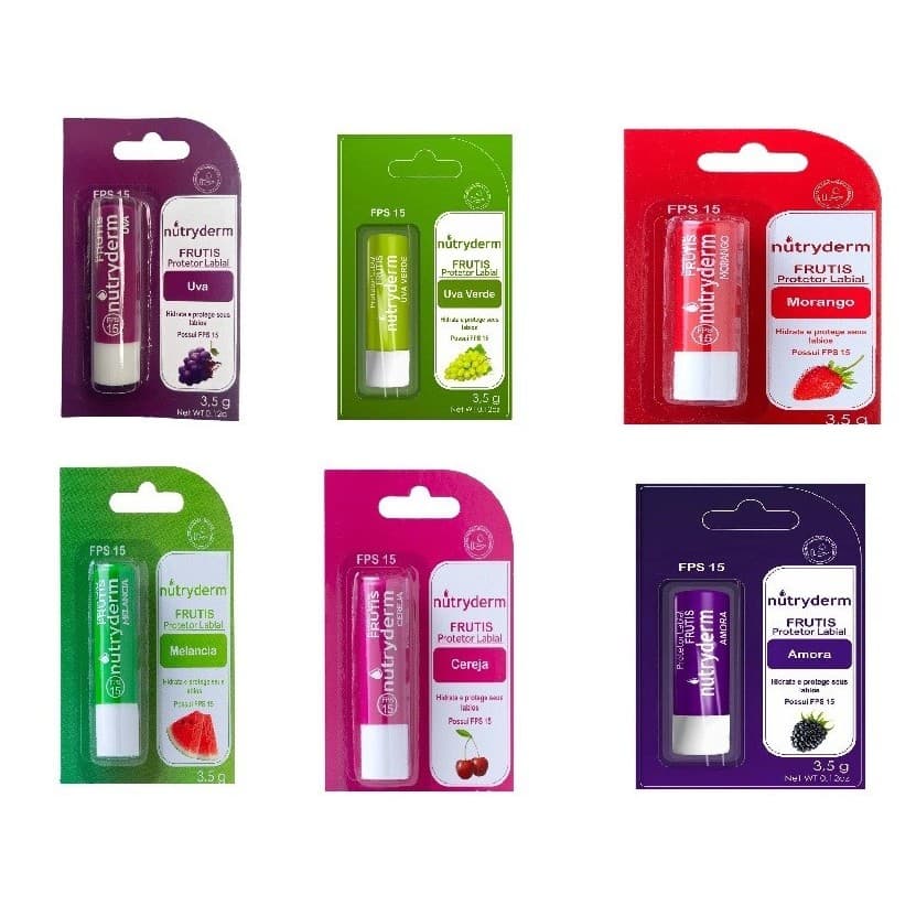 Kit com 3 Unidades de Protetor Labial NUTRYDERM 3,5g CORES VARIADAS