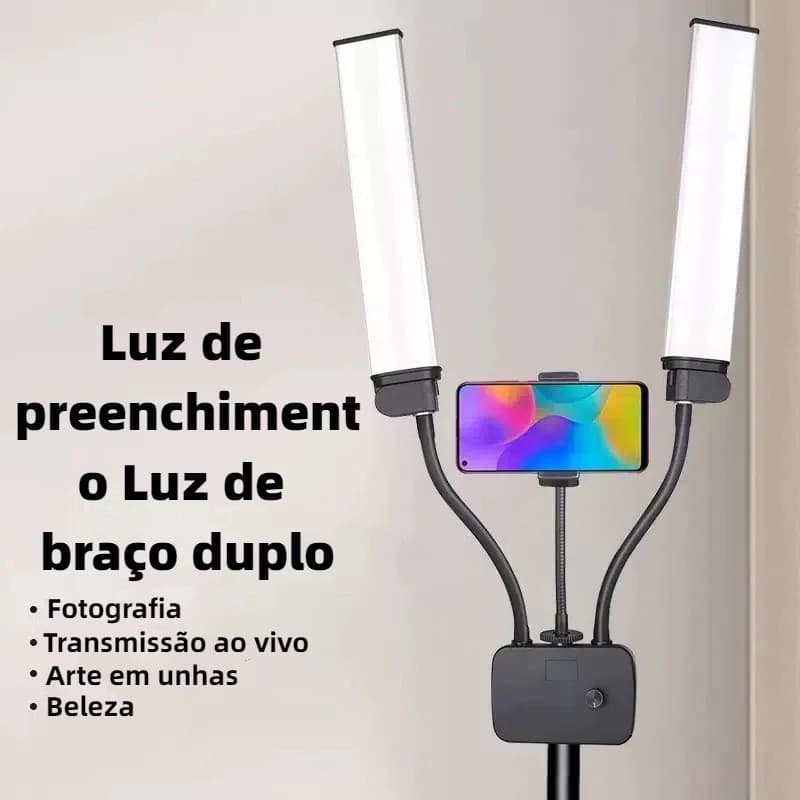 Ring Light Led Com Braços Duplos+Tripe 2.1 Metros Luz de Preenchimento de 45W Iluminação LED Bicolor HD-45X