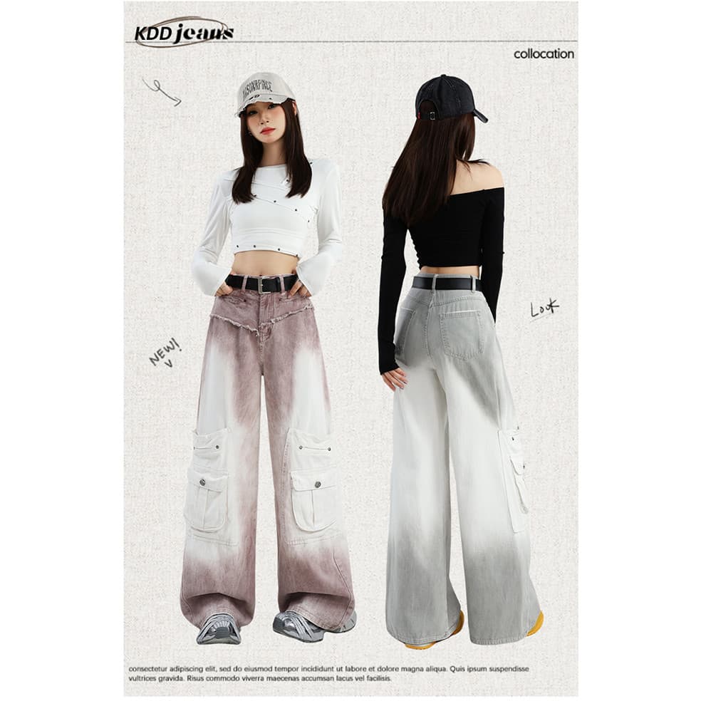 Macacão americano Jeans feminino 2025 outono inverno novo estilo cintura alta solto Tie-Dye Design mais magro olhar pern