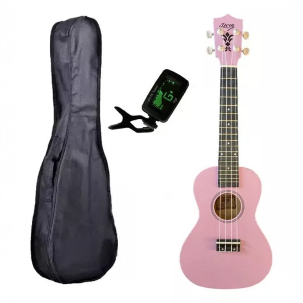 Ukulele Rosa Seven Concert  Suk-23 PI Capa BK  e Afinador