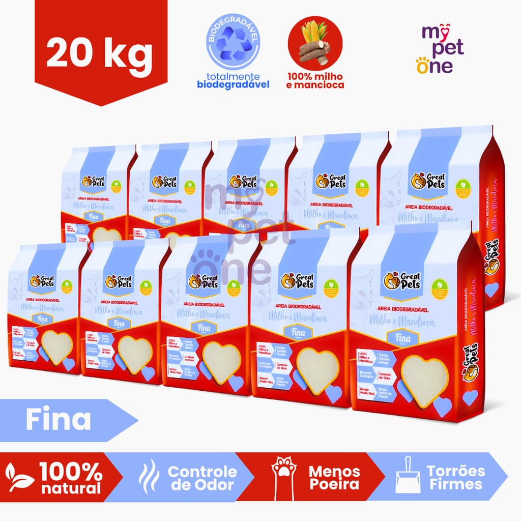 Kit 10 Areia Biodegradável Fina Great Pets - 2 Kg