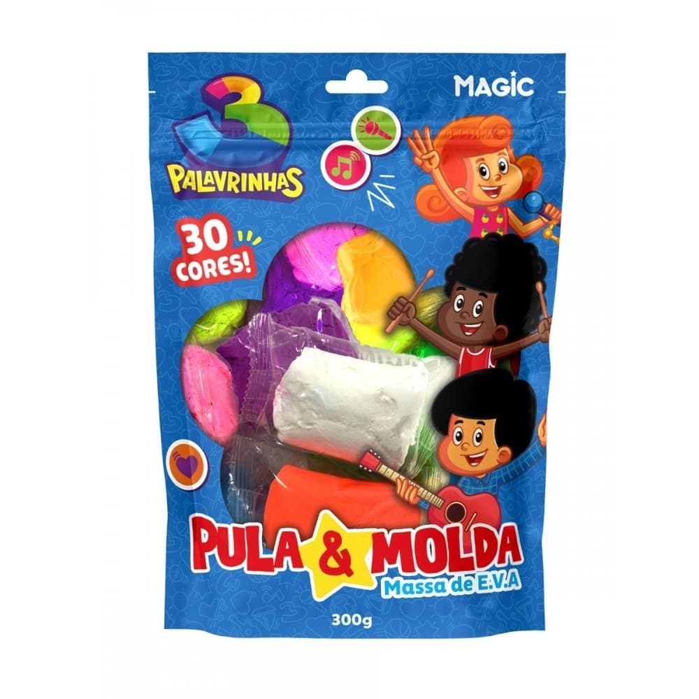 Massa pula e molda 30 cores sortidas - 300g - 3 palavrinhas