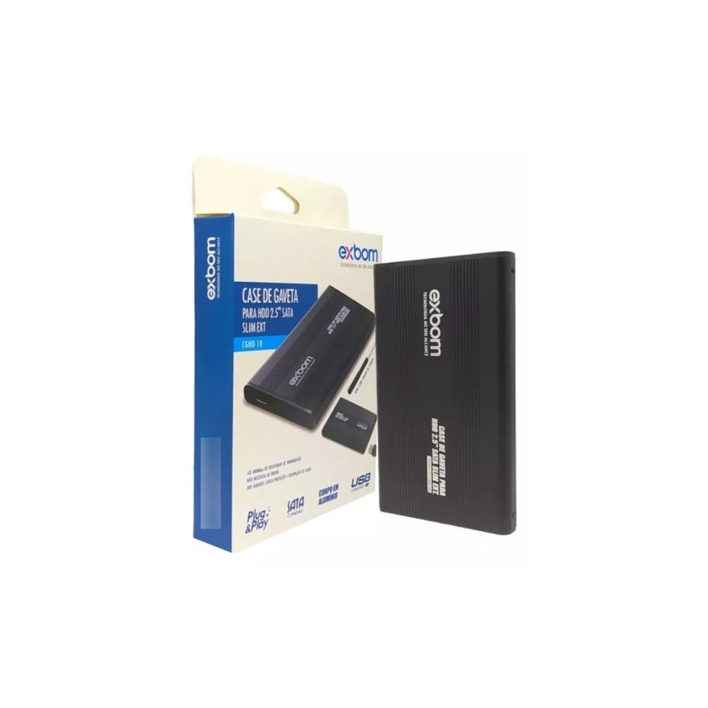 CASE DE GAVETA PARA HDD 2.5 SATA SLIM EXT EXBOM CGHD-10 NOTEBOOK