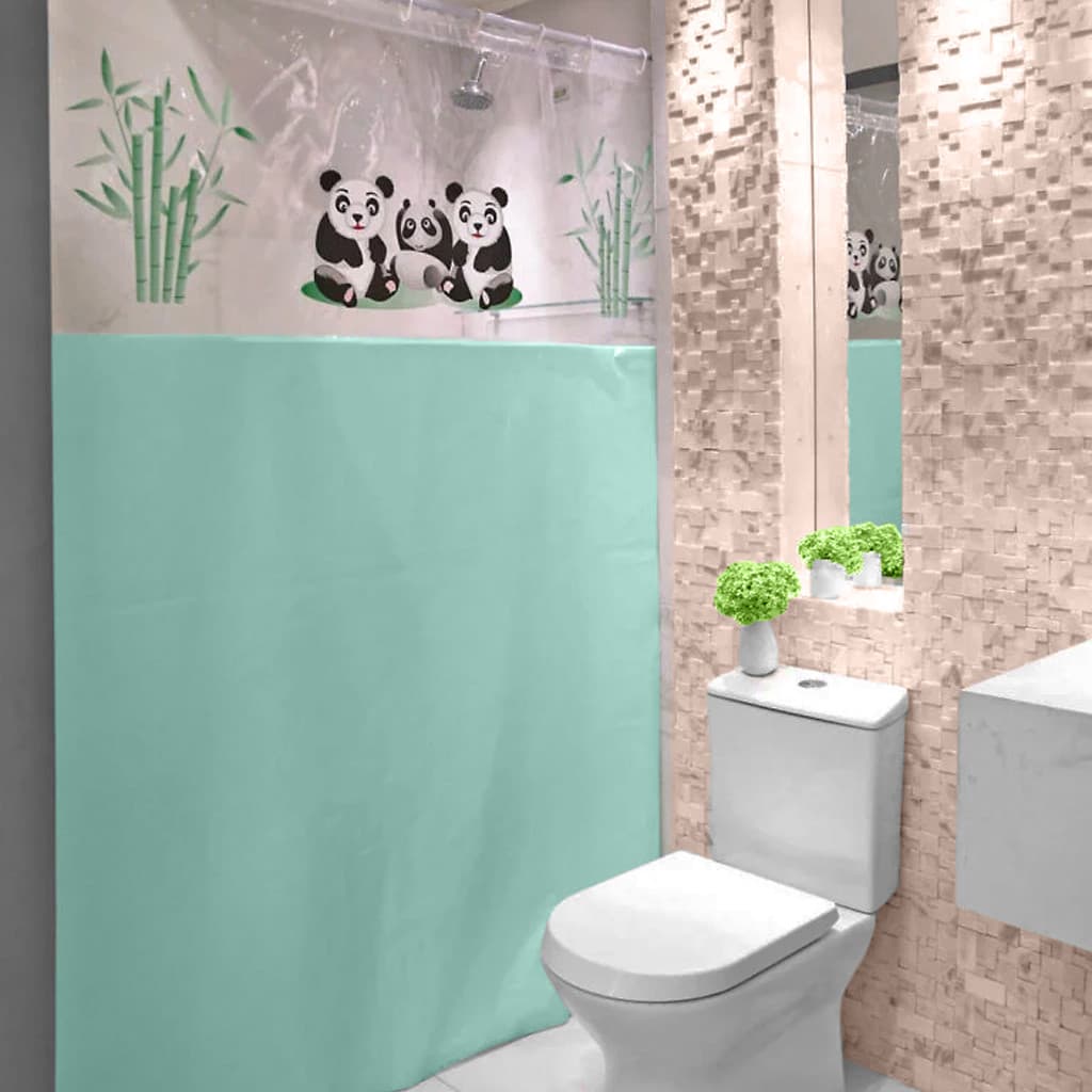 Cortina Para Box De Banheiro Plástico Lisa Impermeável Panda Verde/Branca