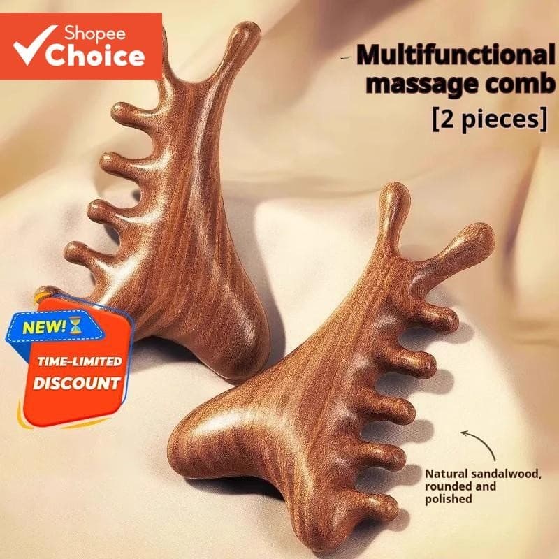 Pente De Massagem De Sândalo 4 Em 1 Para Terapia Do Couro Cabeludo , Levantamento Linfático Dos Olhos , Massageador De R