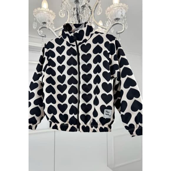 Jaqueta Infantil Corta Vento Corações Preto