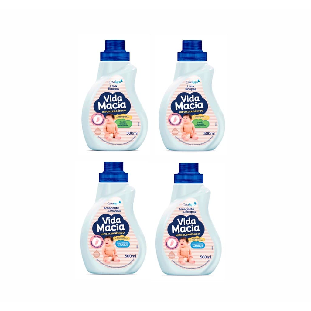 Lava Roupas e Amaciante Vida Macia Bebe Bebê 500ml Kit 2