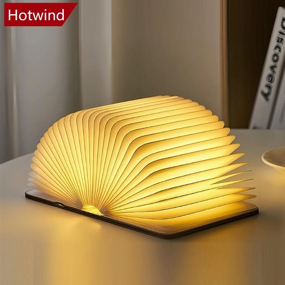 HOTWIND LED Luz De Livro De Madeira 3D Criativa Lâmpada Recarregável Noturna Magnética Luminoso Dobrável Para Aniversári