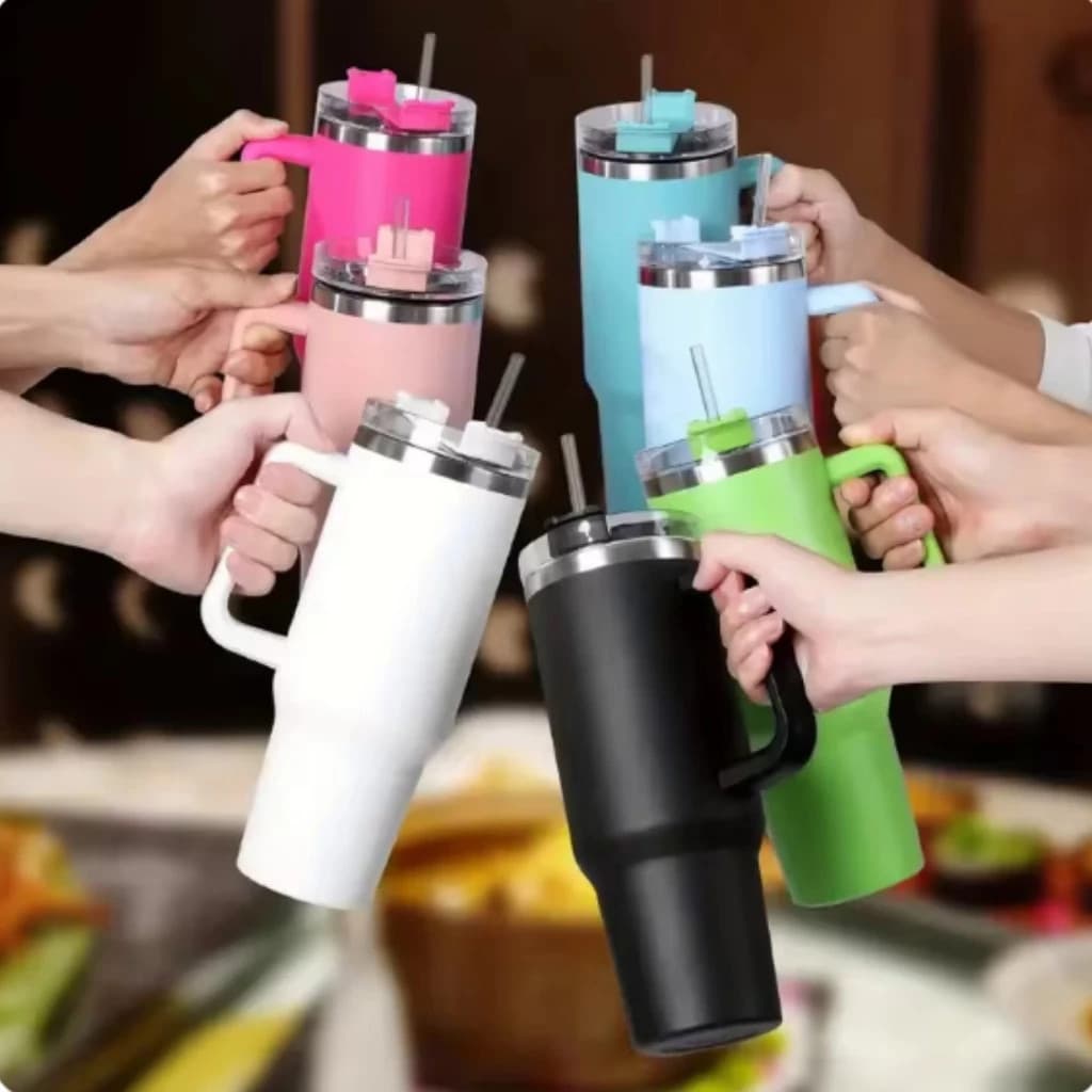 Copo garrafa Térmica Inox 1200ml Parede Dupla tampa Canudo Premium